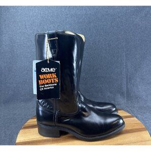 Black Leather Biker Moto Roper Western Boots 11D Vintage Acme Vulcan 9080 USA